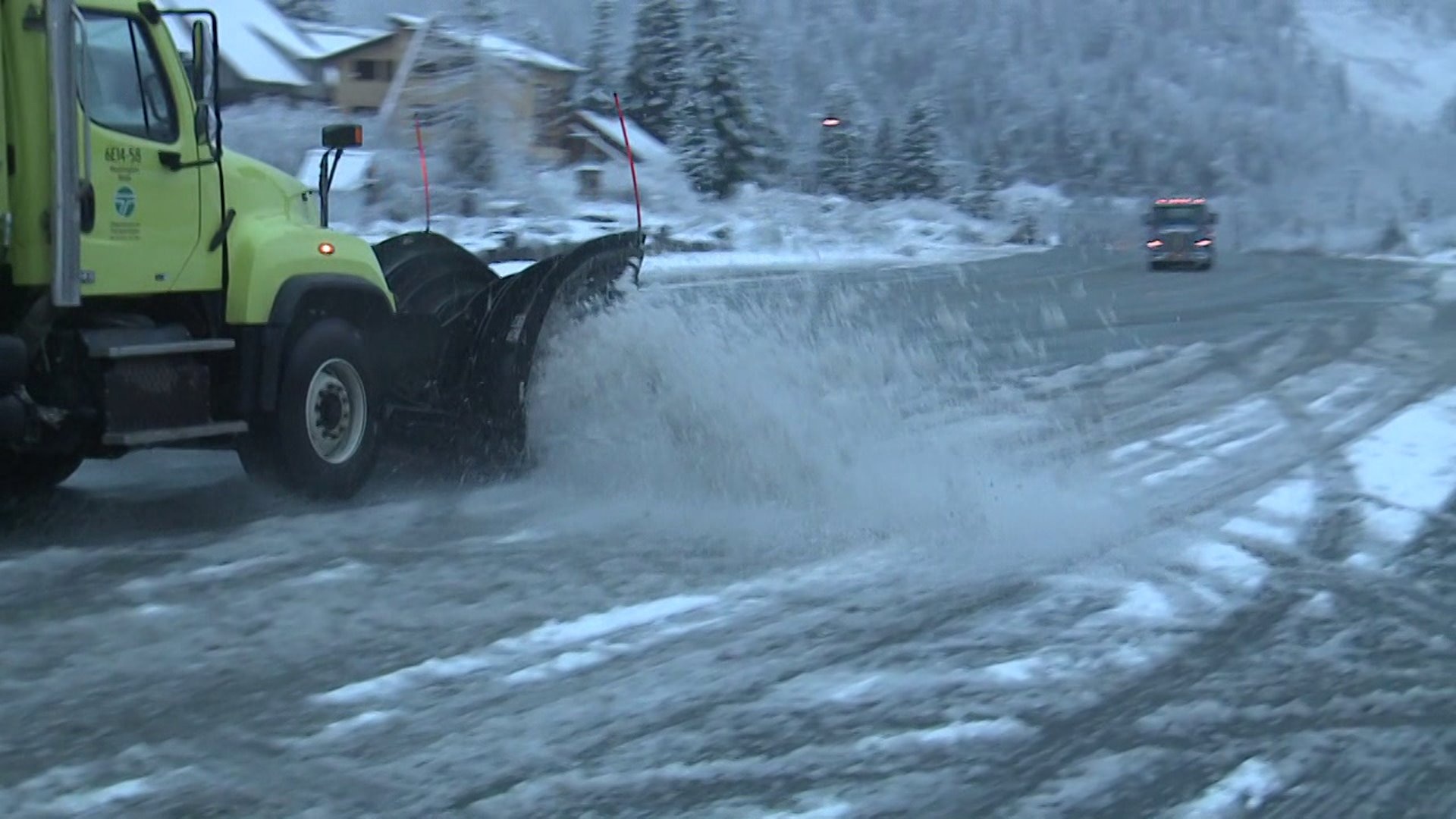 Snow falling on the passes