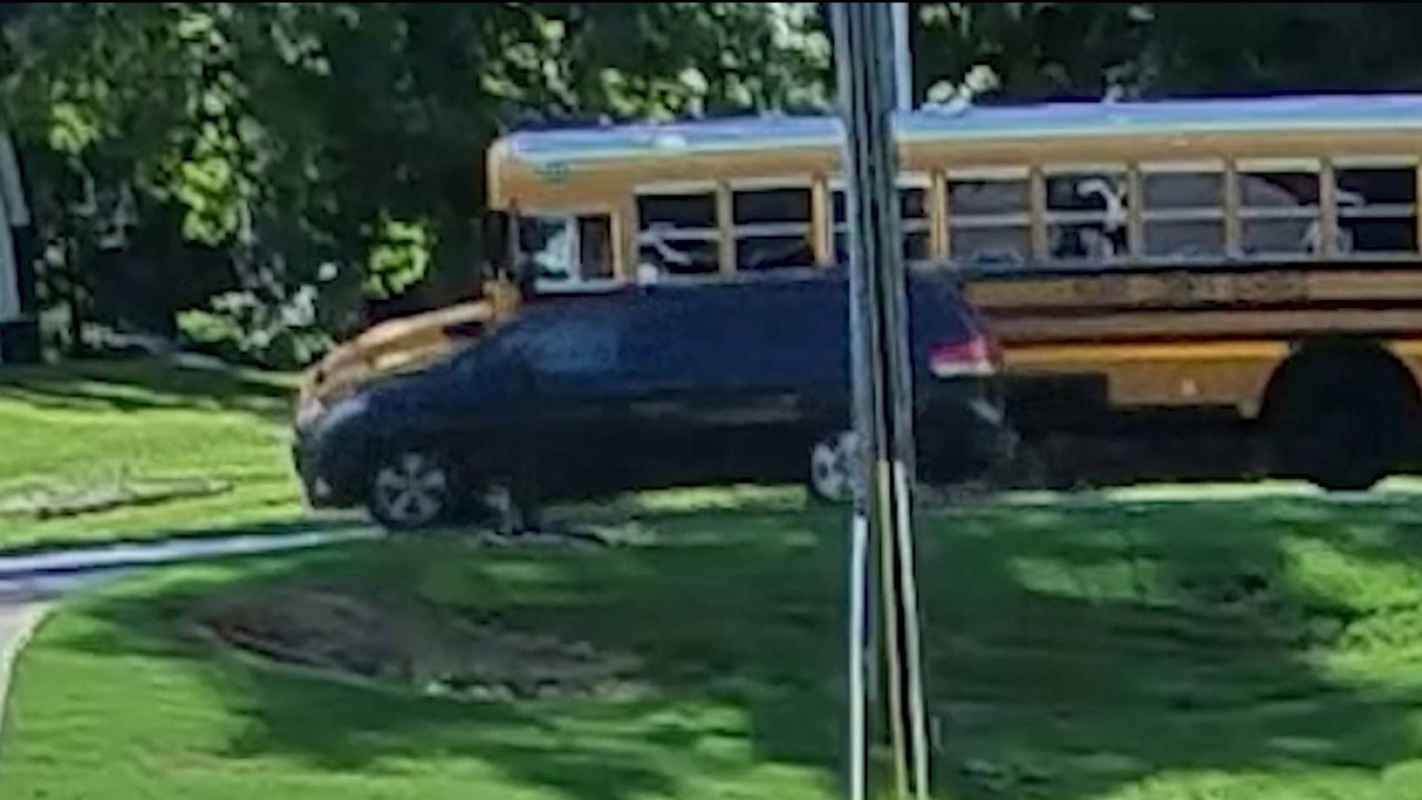 Minivan nearly strikes student after stepping off bus