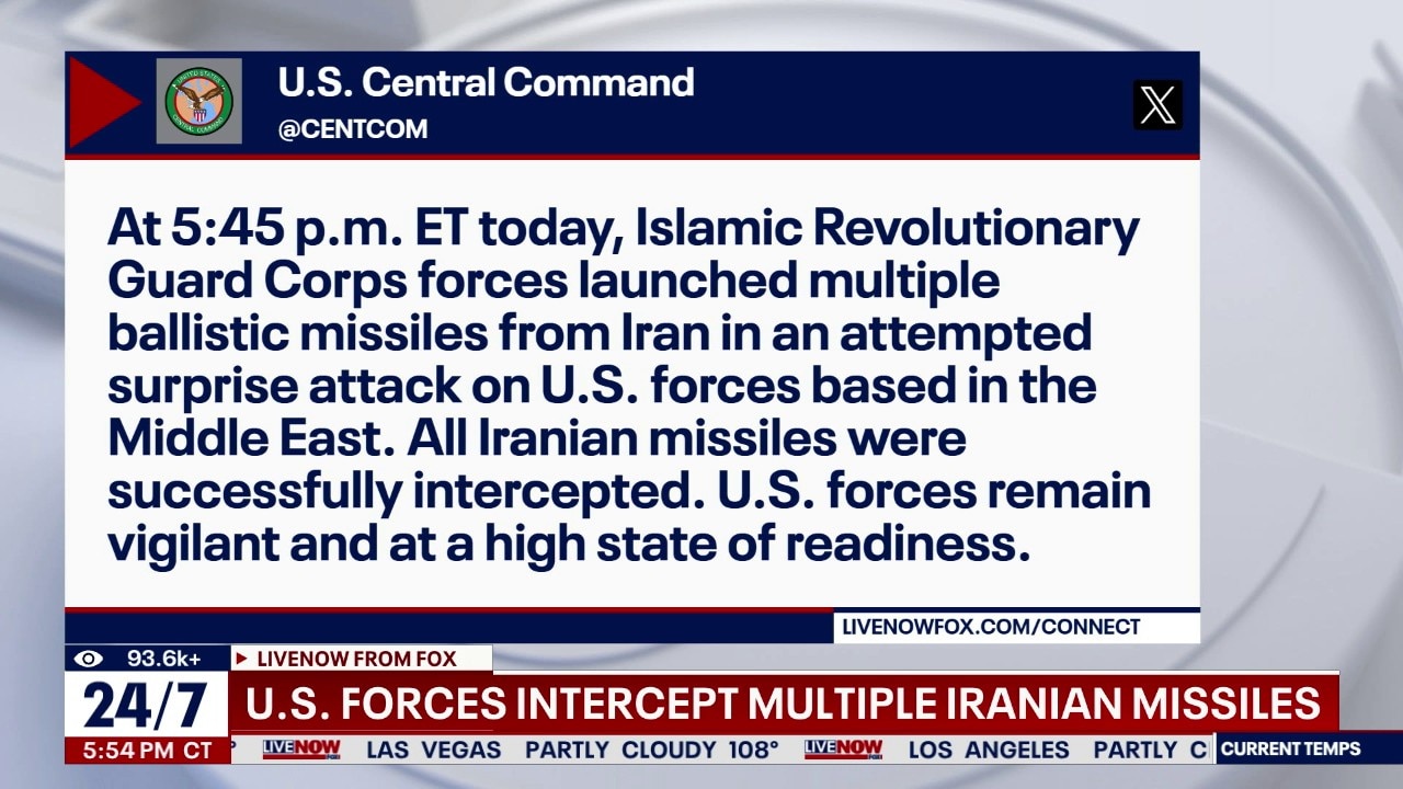 U.S. forces intercept multiple Iranian missiles