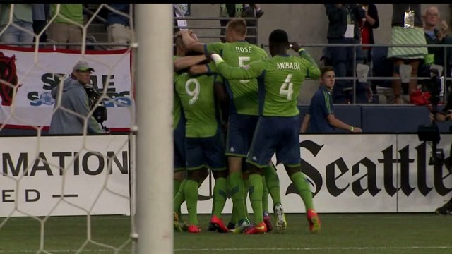 Sounders FC Chad Barrett reacts to 50th MLS career goal