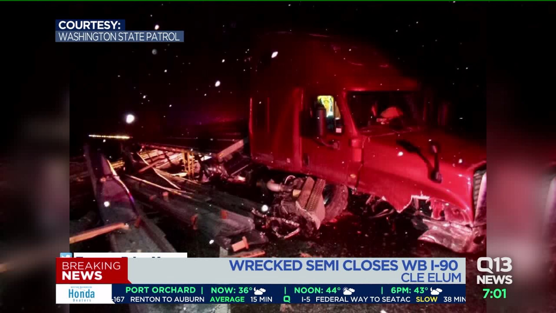 Jackknifed semi near Cle Elum