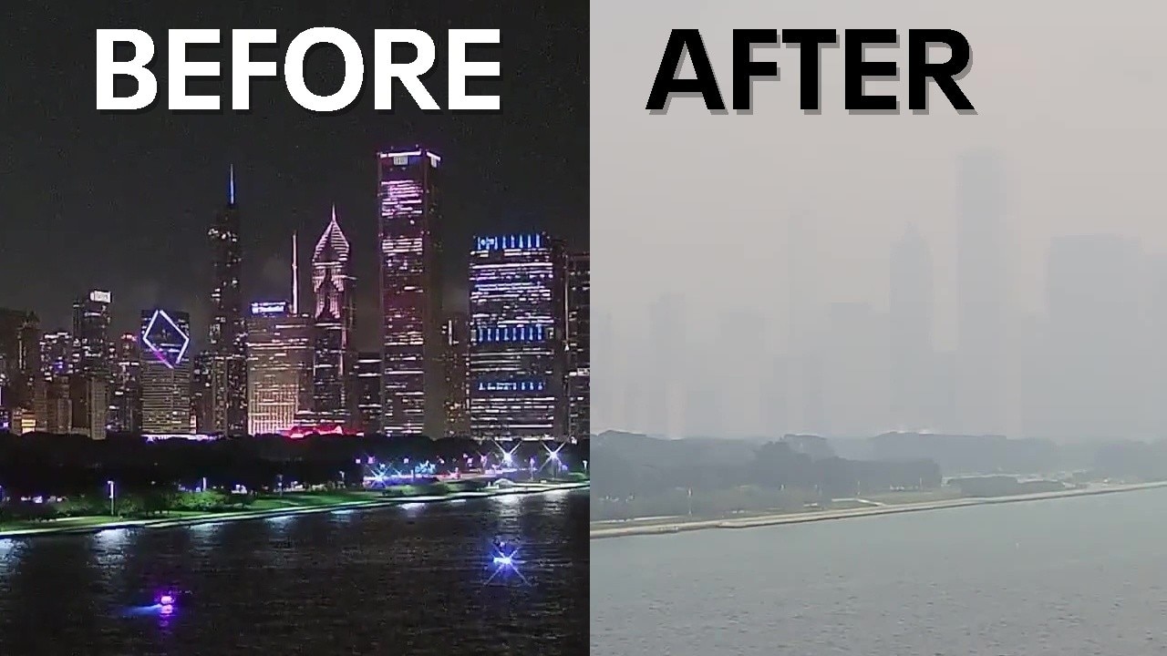 Timelapse: Wildfire smoke cloaks downtown Chicago