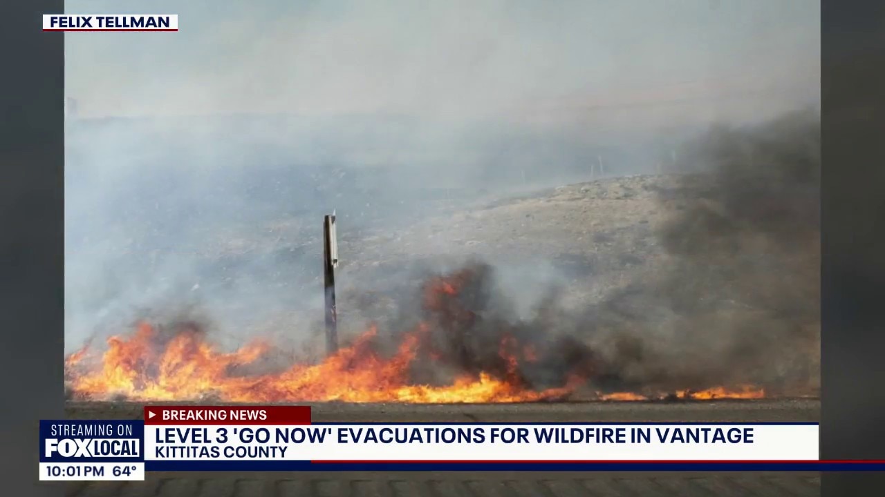 Vantage, WA wildfire prompts evacuations, closes I-90