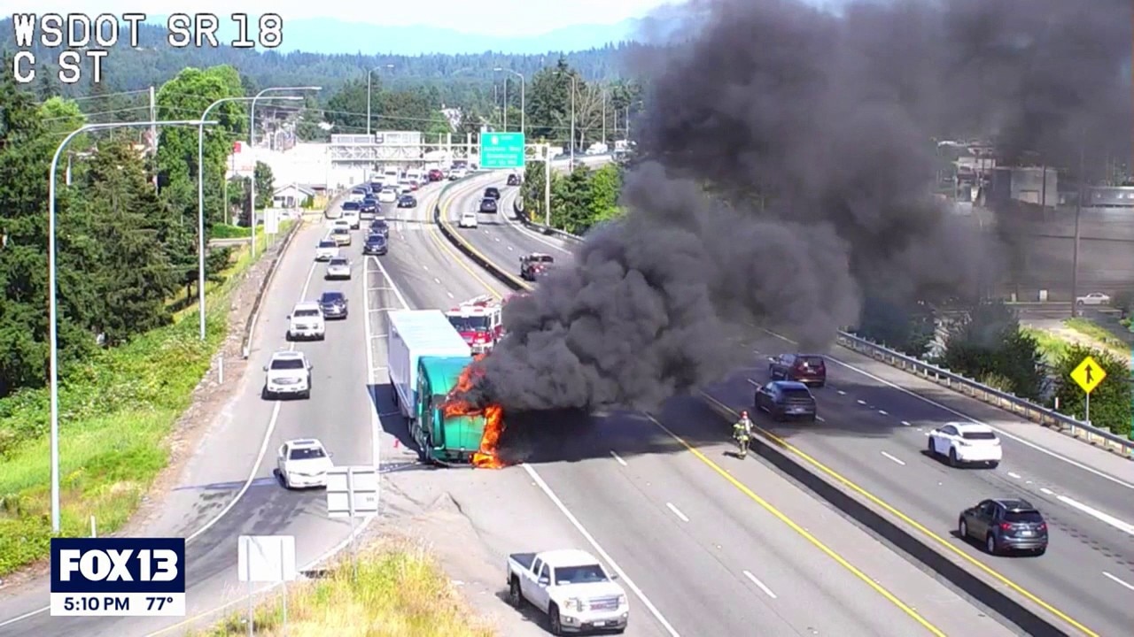 Semi truck fire causes State Route 18 delays in Auburn