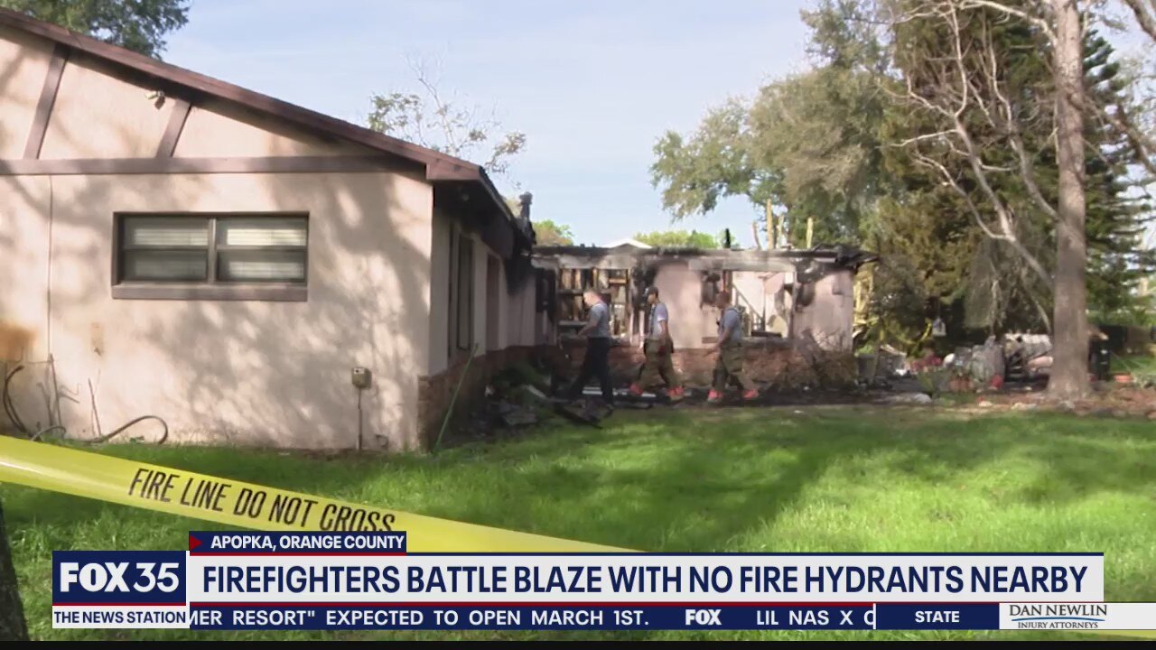 Firefighters battle blaze with no fire hydrants nearby