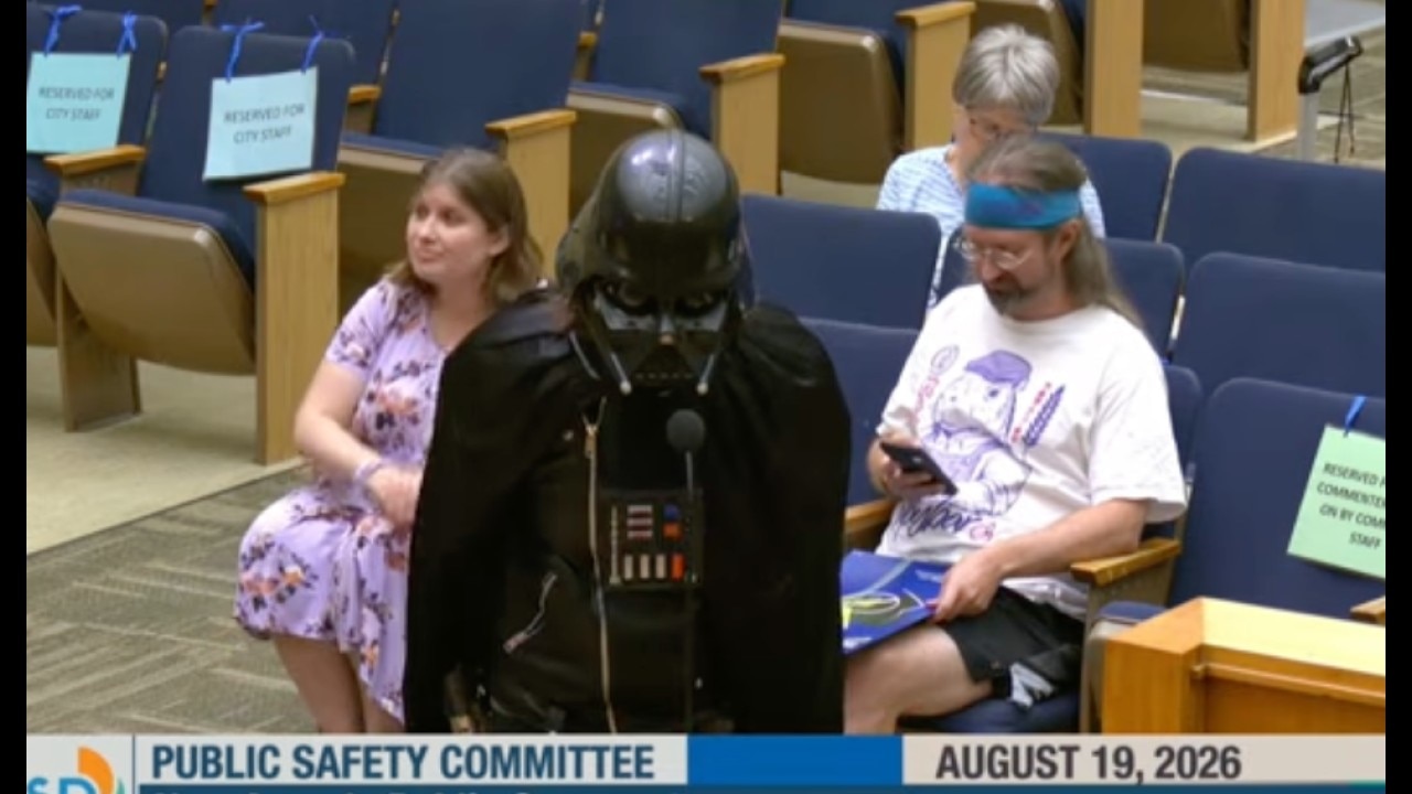 'Darth Vader' speaks on Flock cameras a city council meeting