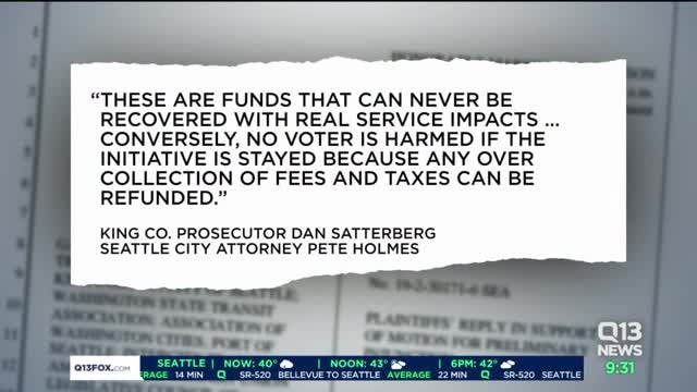 Seattle, counties ask judge to block $30 car tab measure