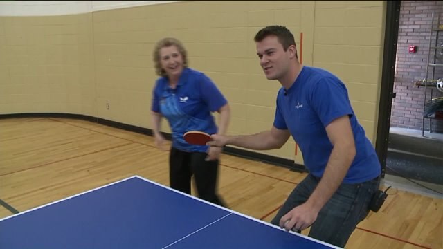 Chip gets a lesson in table tennis