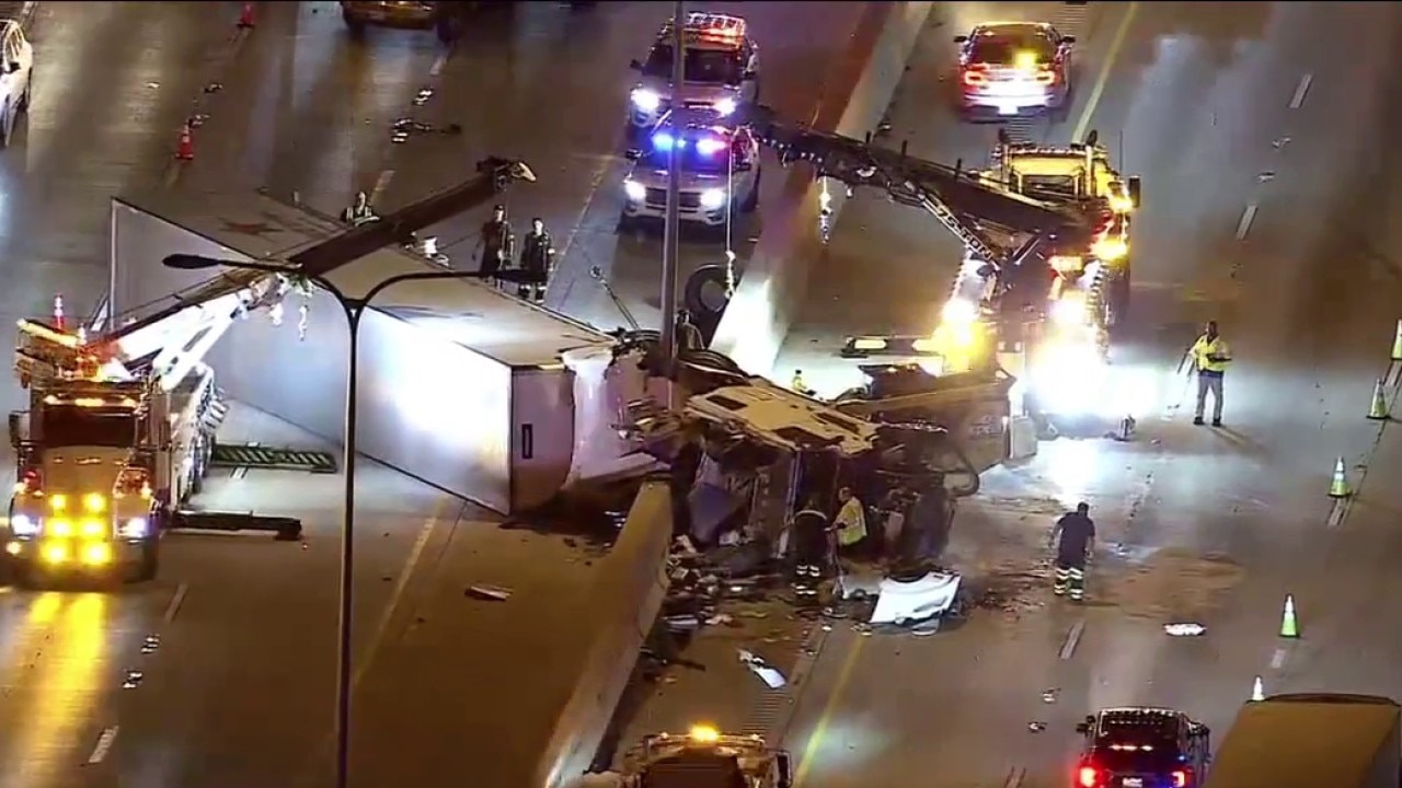 Rolled-over semi closes I-80 lanes in suburban Chicago