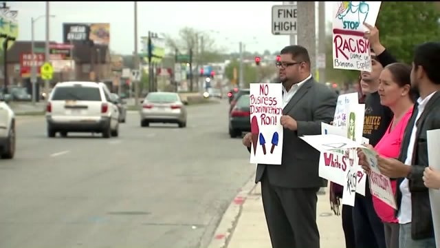 Demonstrators protest `discriminatory policy` outside Leon`s