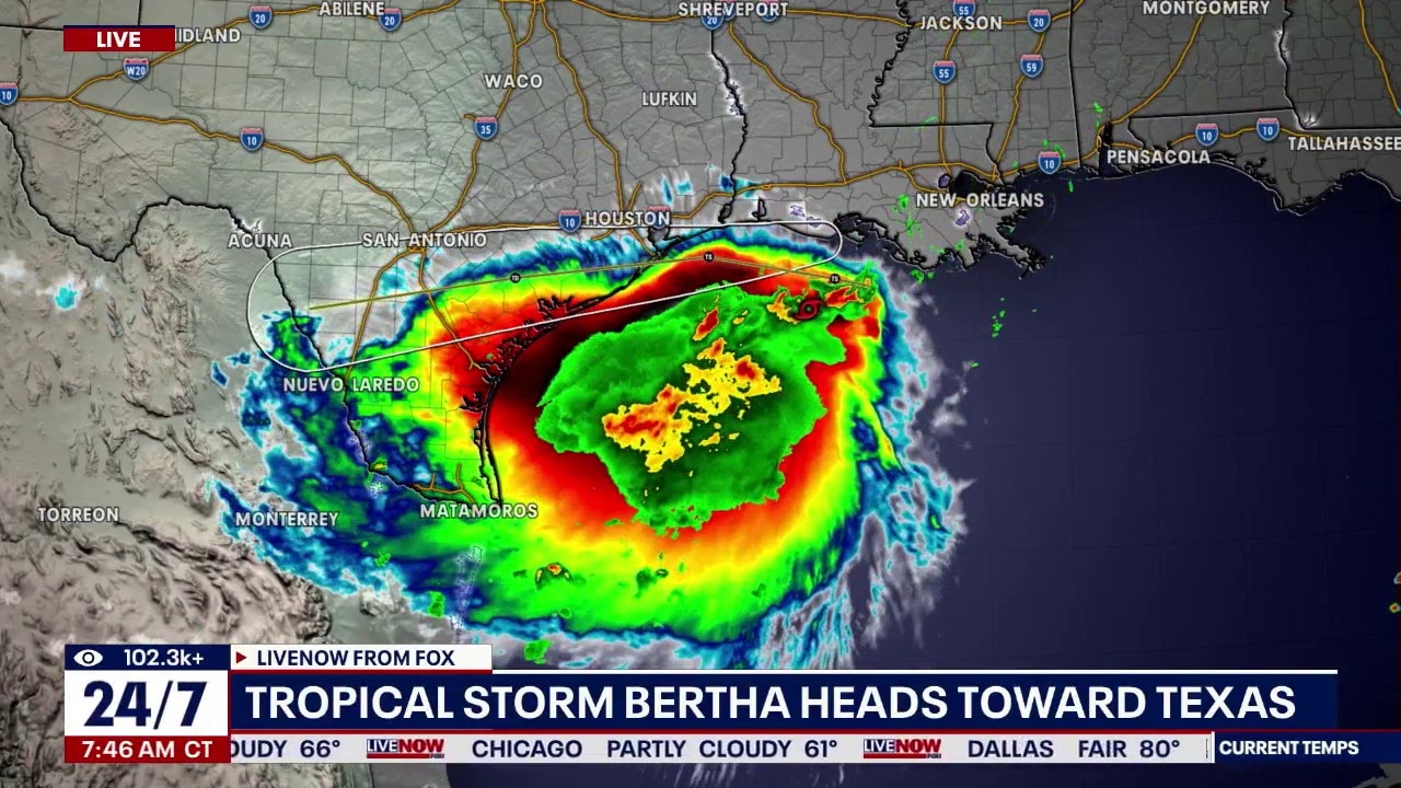 TS Bertha races toward 2nd landfall on Texas coastline