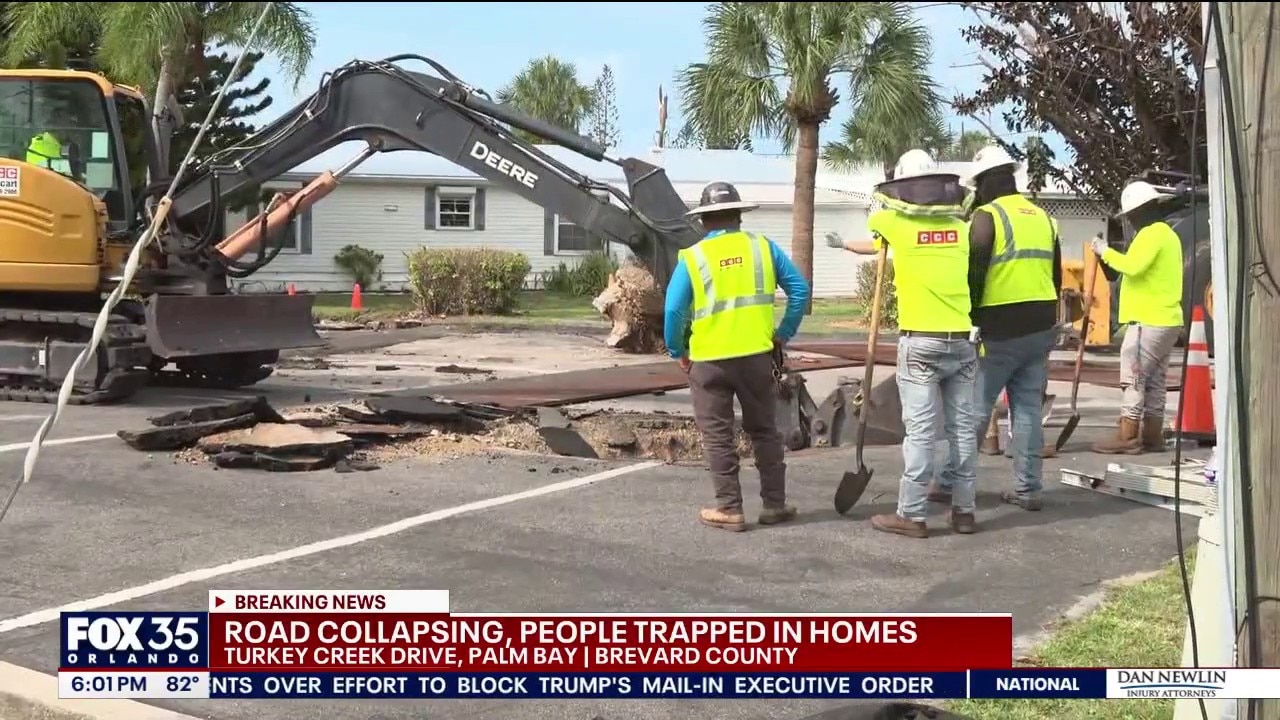 Road collapse strands 120 homeowners in Palm Bay