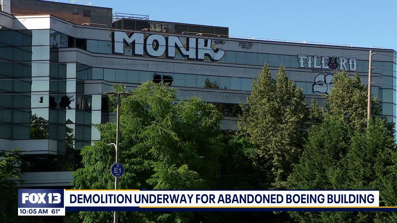 Abandoned Boeing building in Renton, WA being demolished