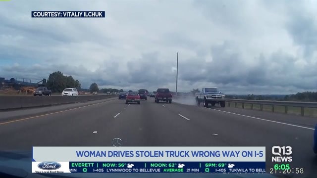 Woman drives stolen truck wrong way on I-5
