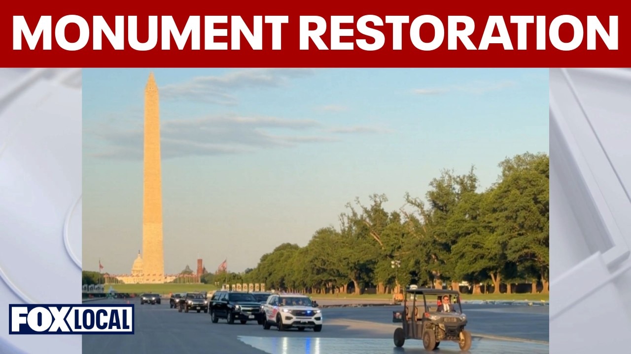 Donald Trump drives across Lincoln Memorial reflecting pool amid restoration