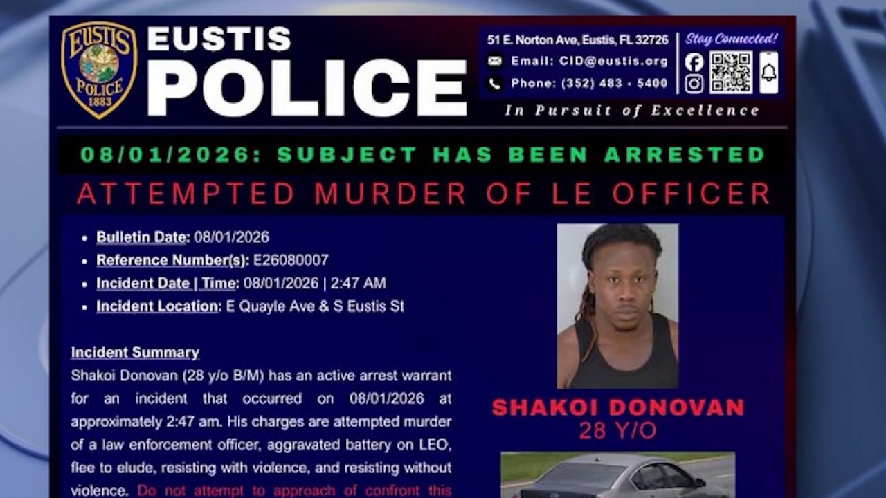 Suspect strikes officer with vehicle, Eustis officials say