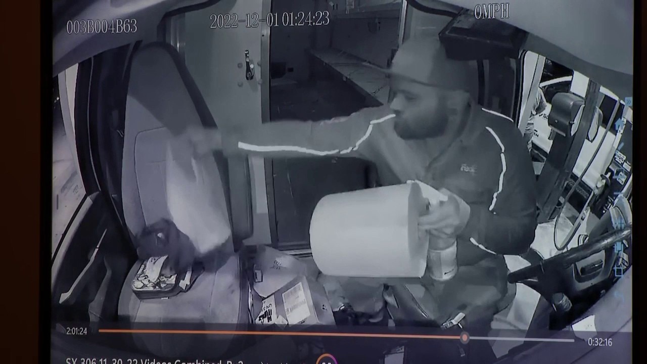 Trial Video: Tanner Horner cleaning FedEx truck after killing Athena Strand