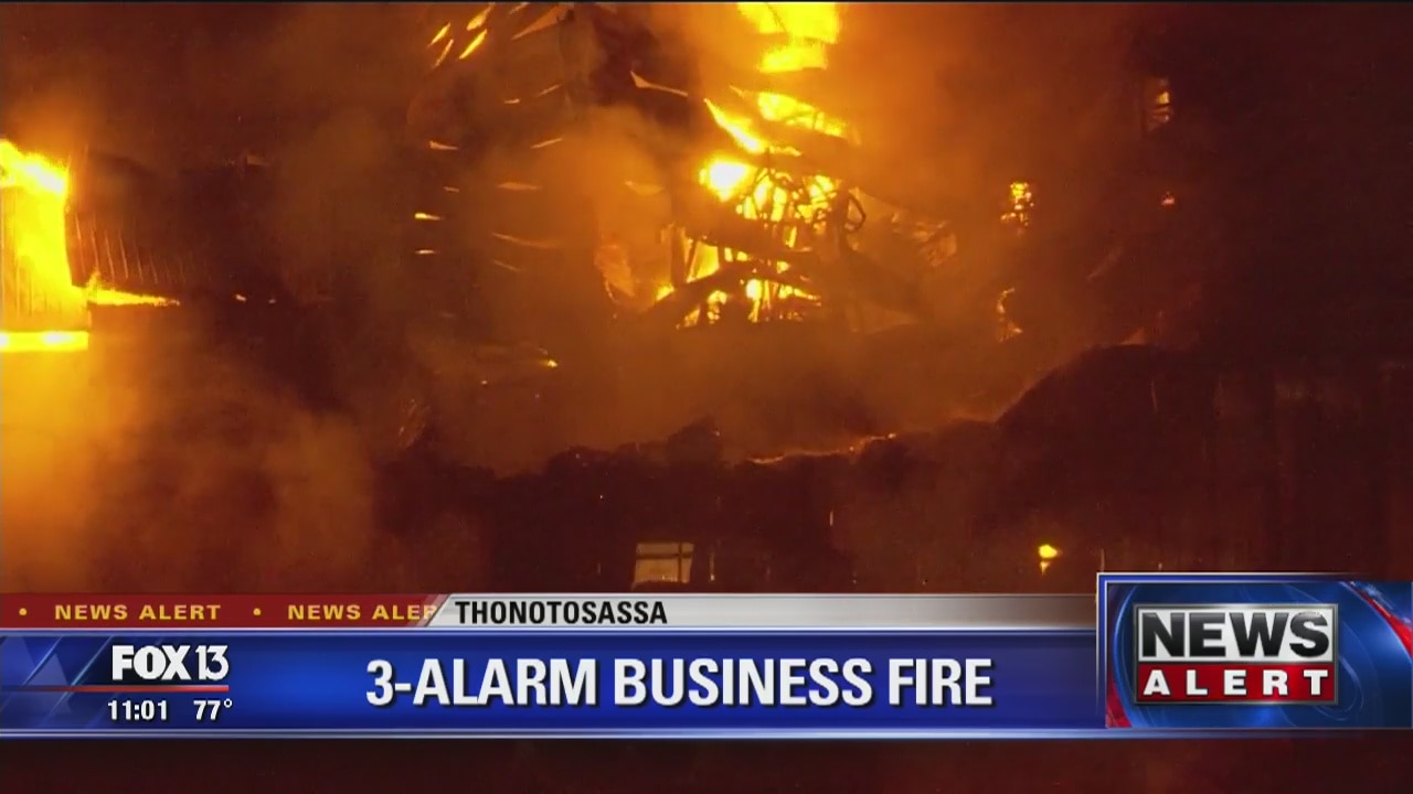 Firefighters battle 3-alarm fire at RV supply company