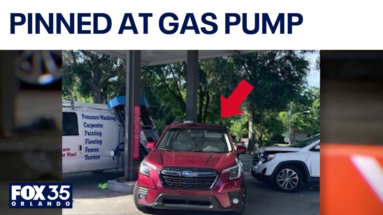 Man pinned between car and gas pump in Ocala crash