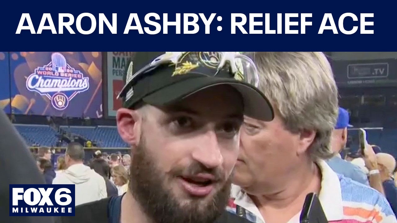 Brewers pitcher Aaron Ashby reacts to World Series win