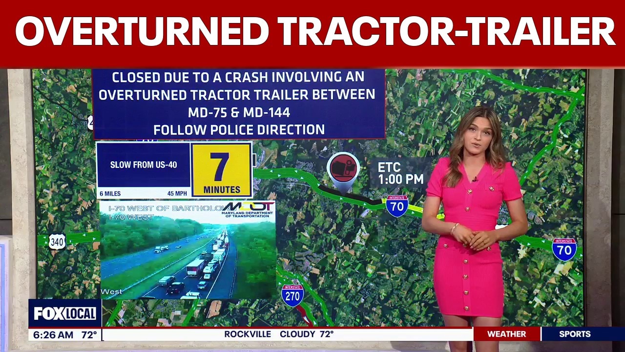 Overturned tractor-trailer on I-70 causes delays