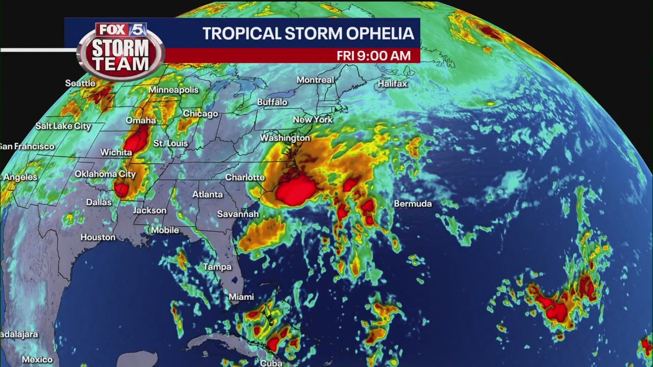 Tropical Storm Ophelia forms off Carolina coast