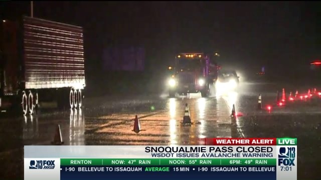 I-90 closed over Snoqualmie Pass because of avalanche danger