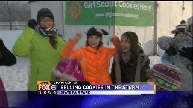 Selling Girl Scout cookies in a snow storm