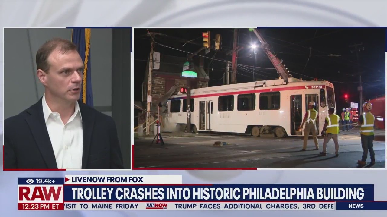 Trolley slams into historic Philly building