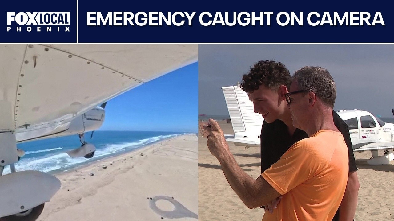 Video shows plane landing on California beach