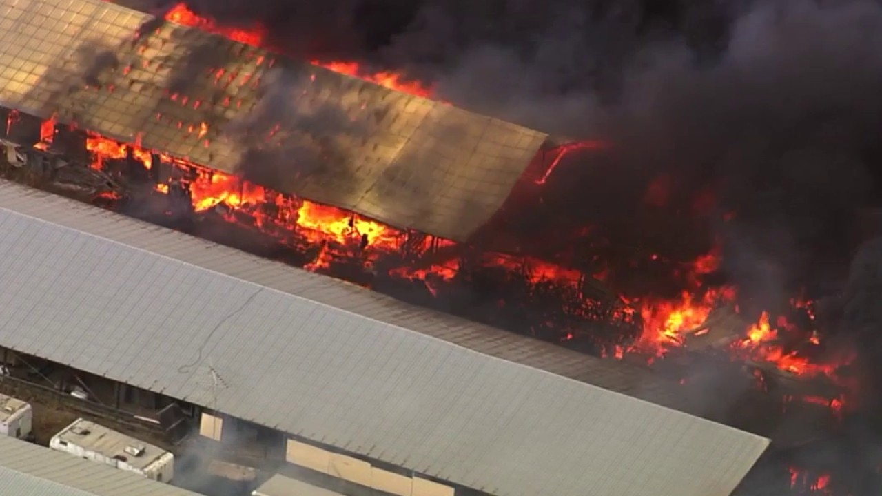 Fire burning structures near Livermore at Tesla, Cross roads