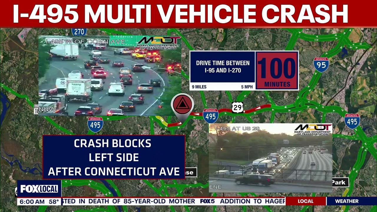 Multi vehicle crash, fuel spill cause major delays on I 495 