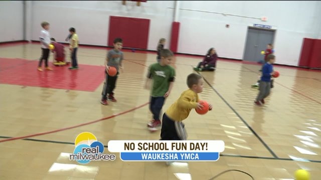 Chip enjoys a game of dodgeball at Waukesha YMCA