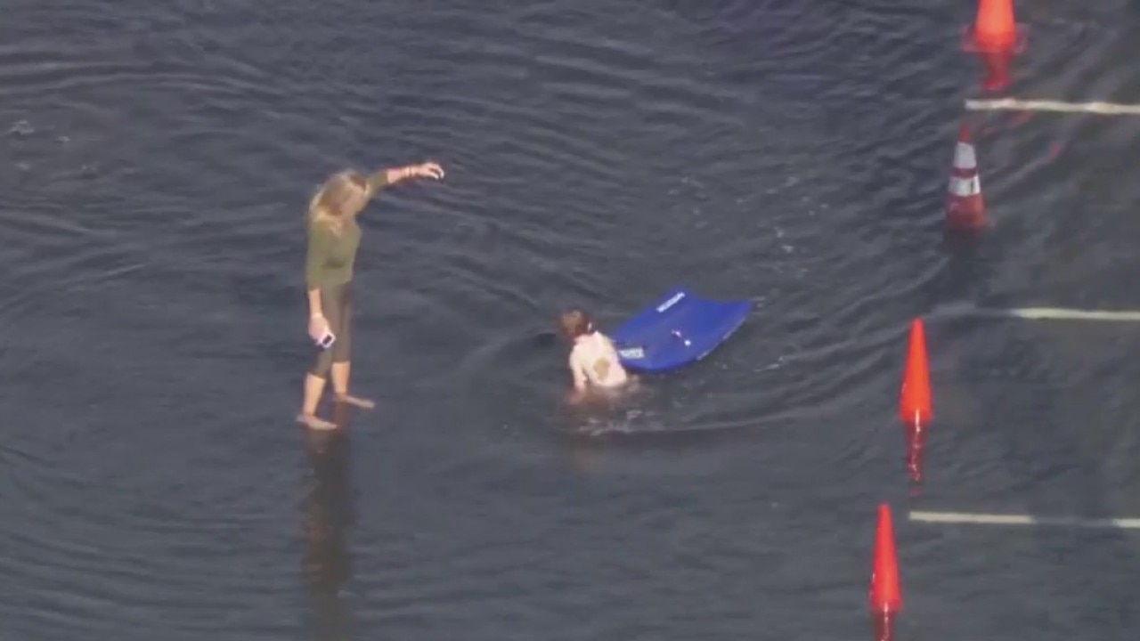 Ankle-deep flooding in Huntington Beach