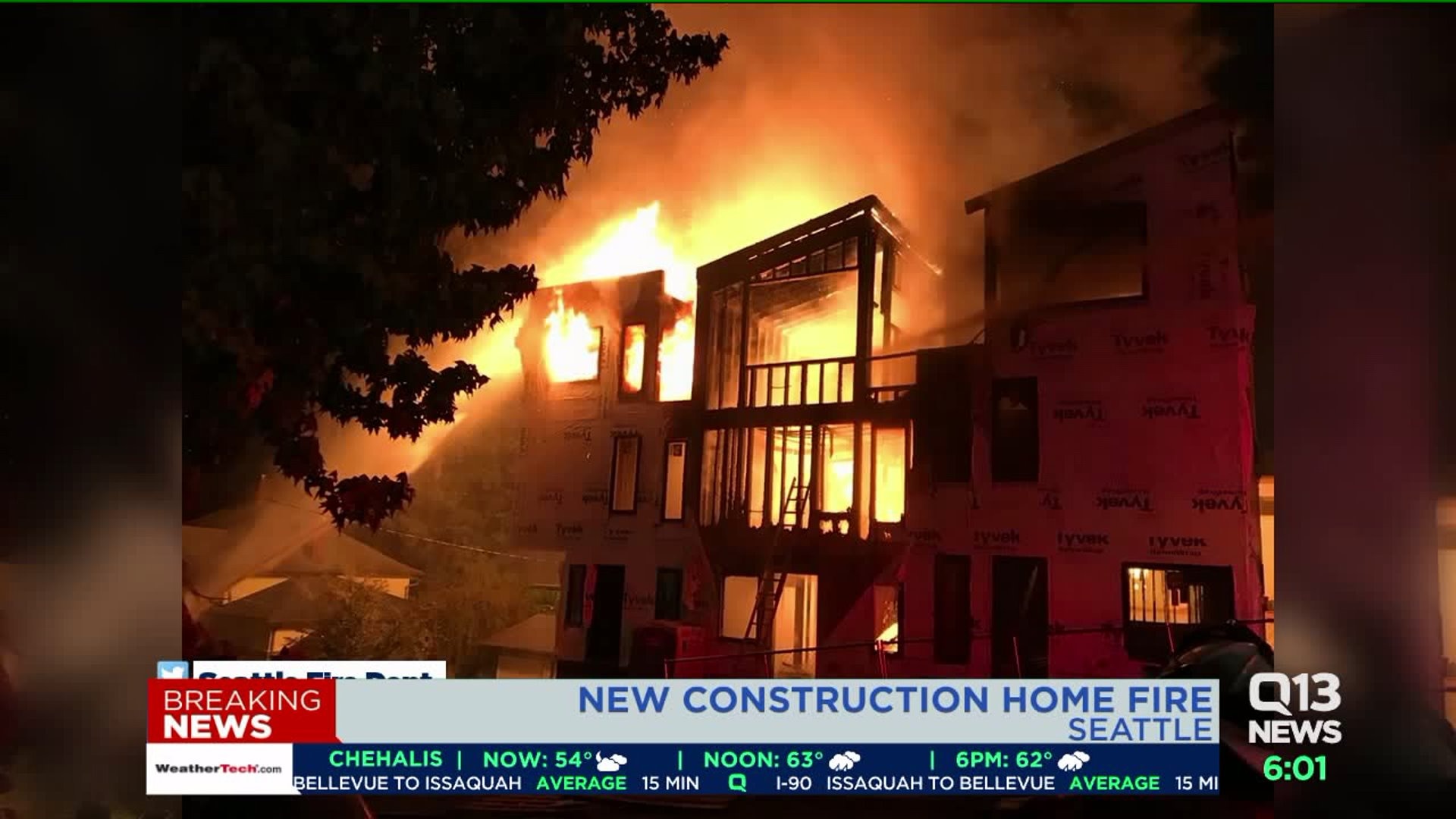 Seattle firefighters battling fire at construction site