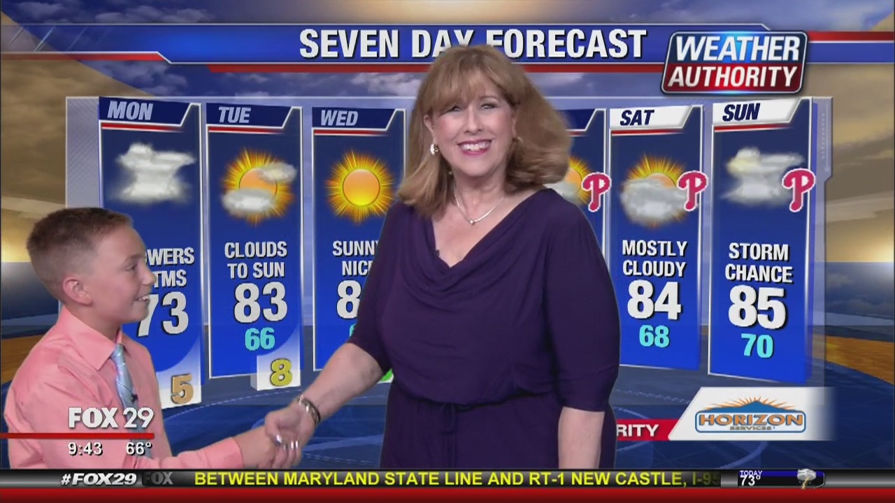 Hayden Irvin helps Sue show a lot of rainy weather