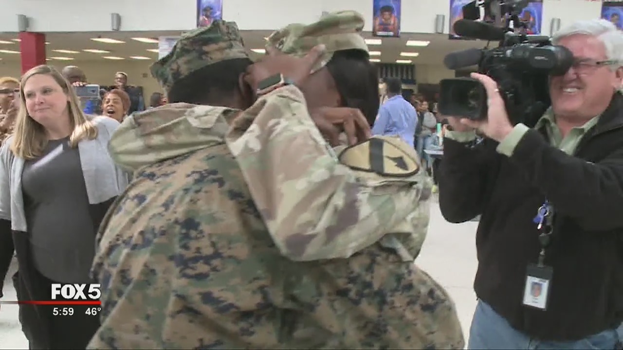 Servicewoman surprises family