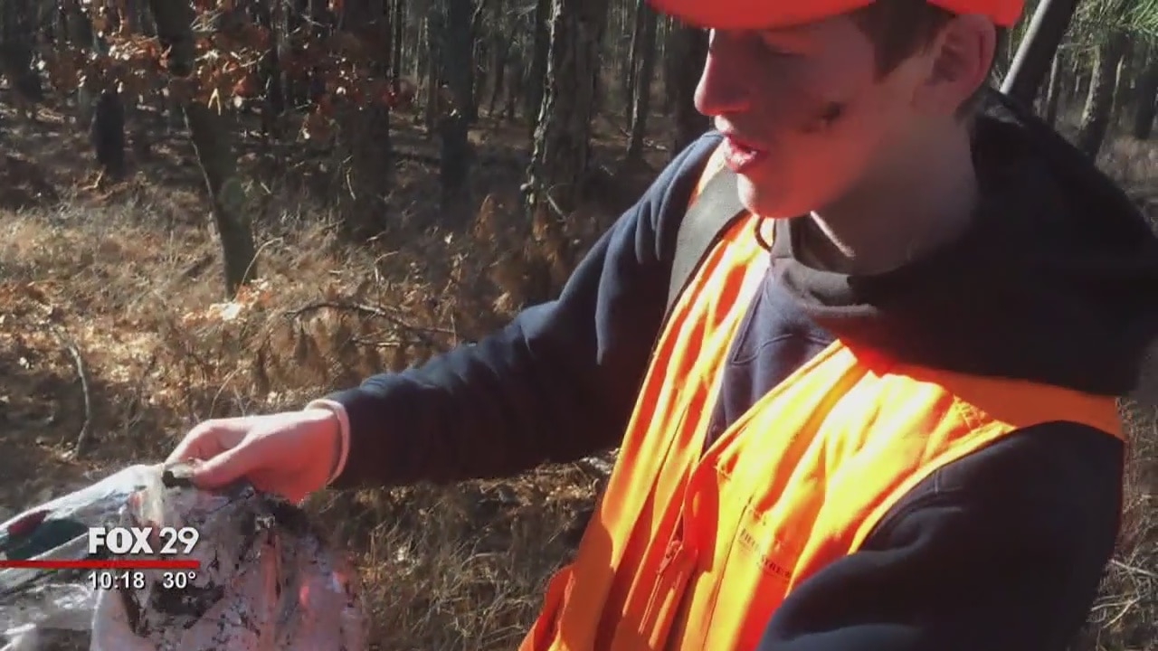 Hunters clean up Mylar balloons they find in the woods