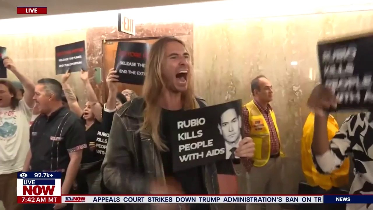 "Rubio kills people with aids," protesters on Capitol Hill