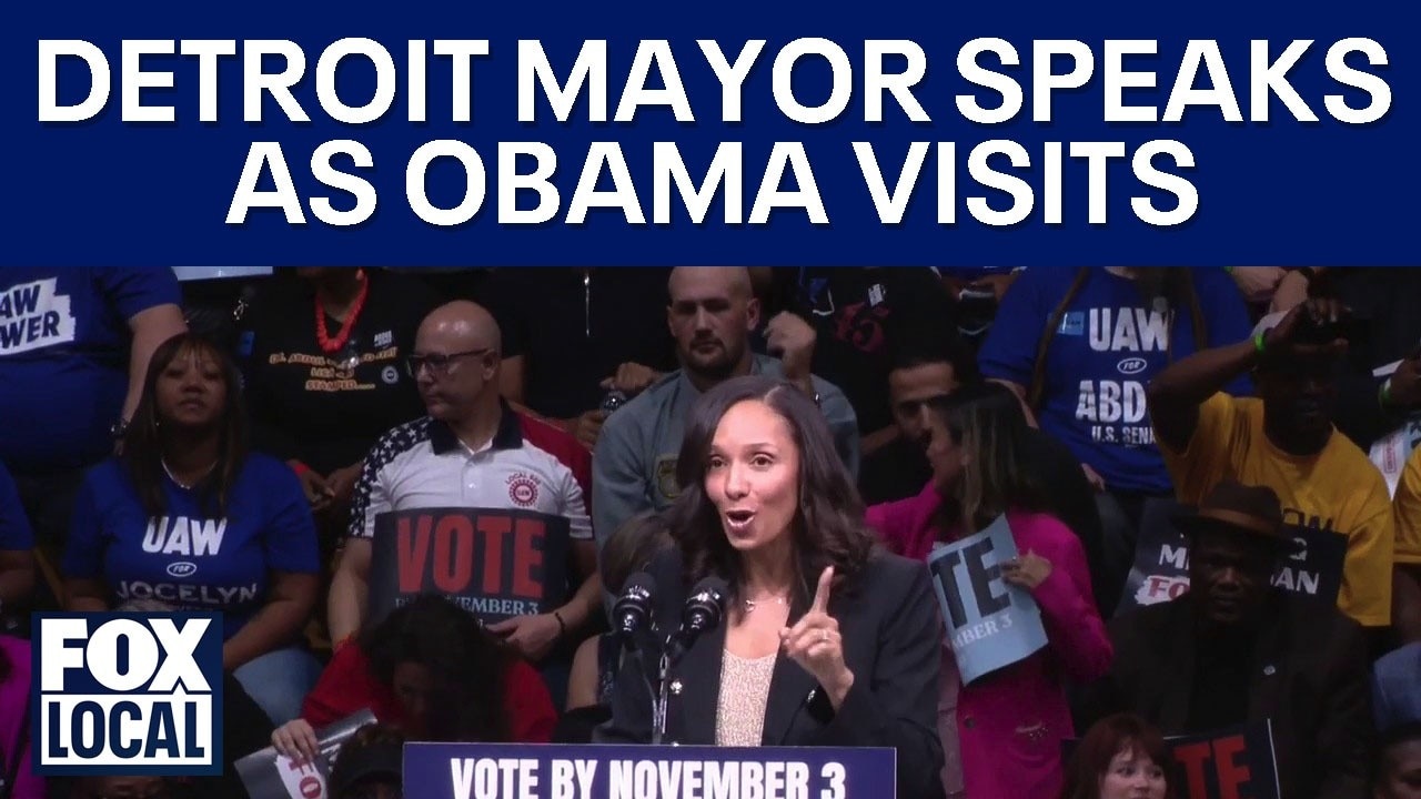 Detroit Mayor Mary Sheffield addresses crowd as Obama visits