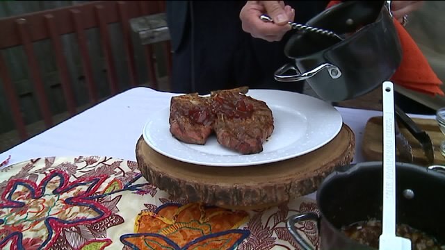 Learn how to make smoky t-bones with chunky BBQ sauce