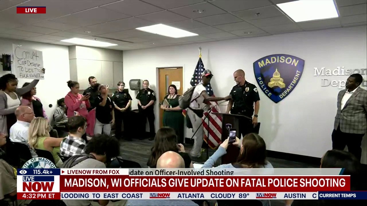 Protester interrupts police update in Madison, WI
