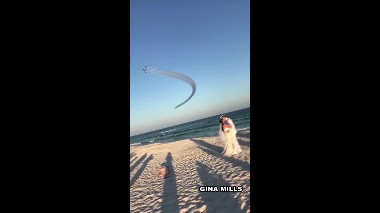 Blue Angels provide ultimate photo opp for couple's beach wedding
