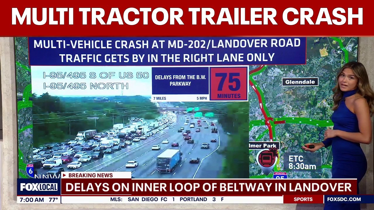 3 tractor trailers, one hauling 10,000 pounds of garbage, crash on I-495 in Prince George’s