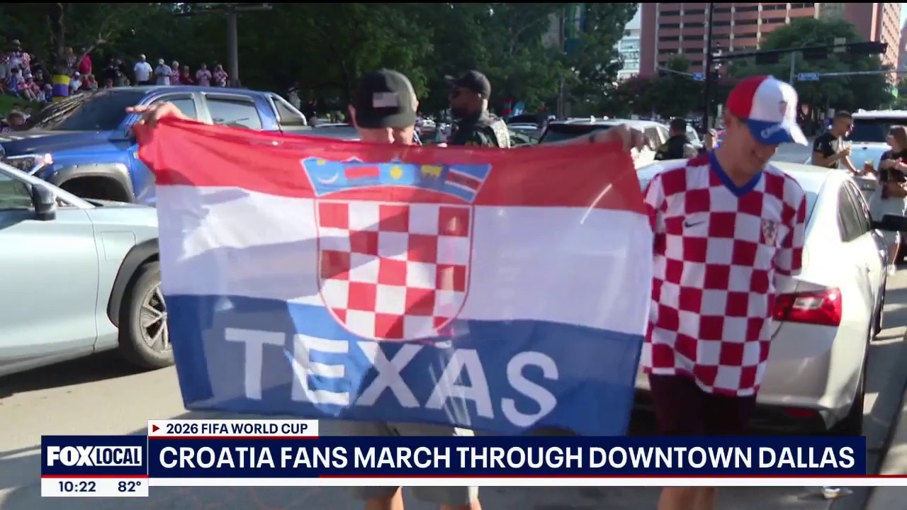Croatia fans march through Downtown Dallas in parade