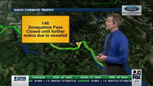 I-90 closed over Snoqualmie Pass until further notice because of avalanche danger