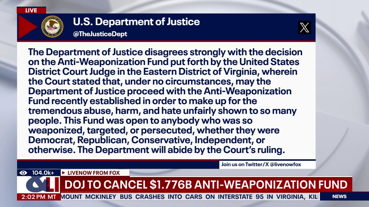 DOJ dropping plans for 'anti-weaponization fund'