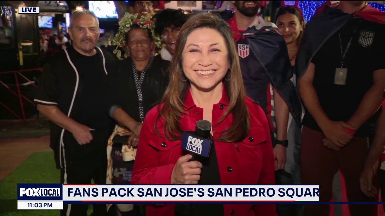 Team USA fans celebrating into the night at San Pedro Square