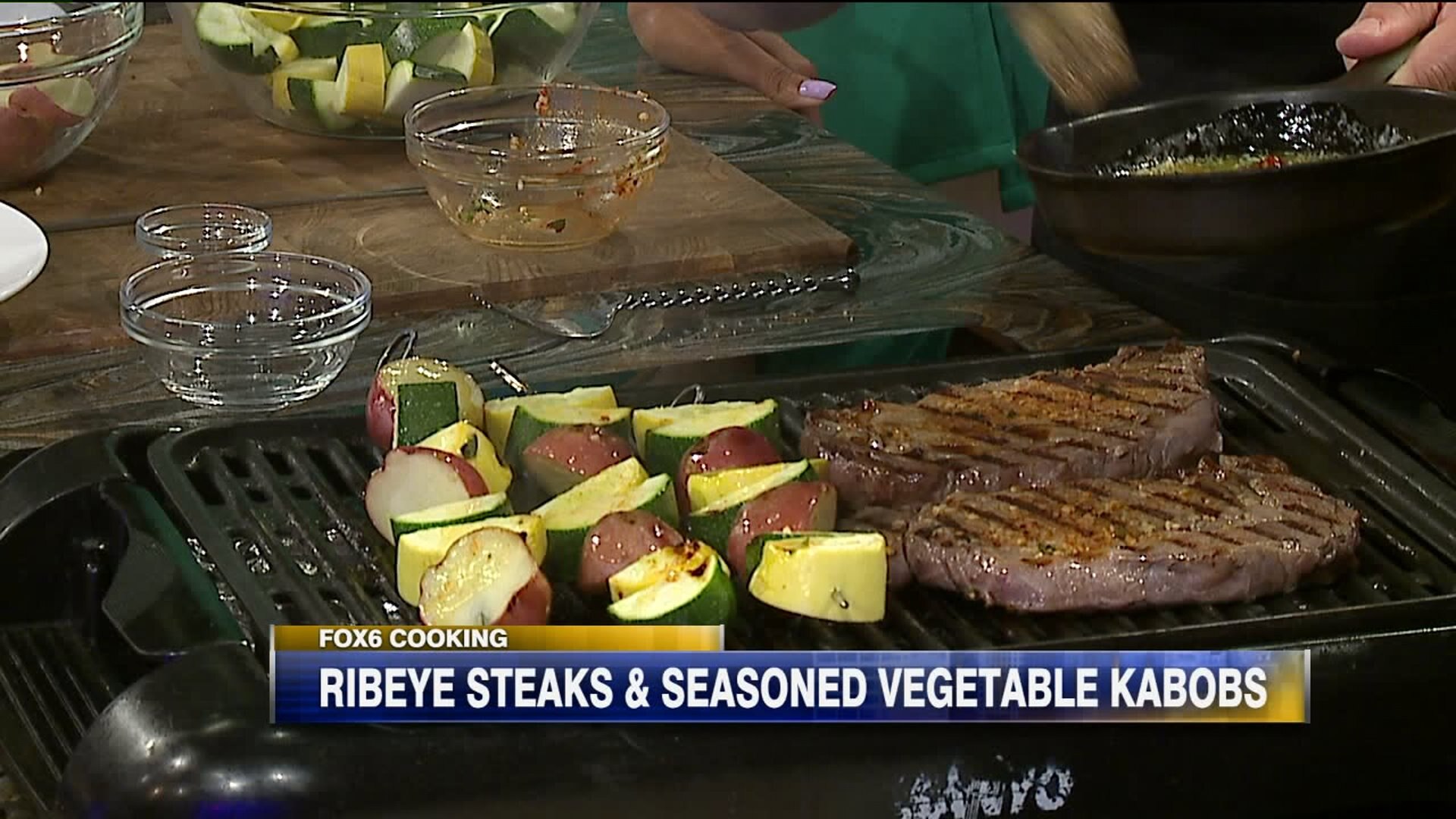 Ribeye Steaks and Seasoned Vegetable Kabobs