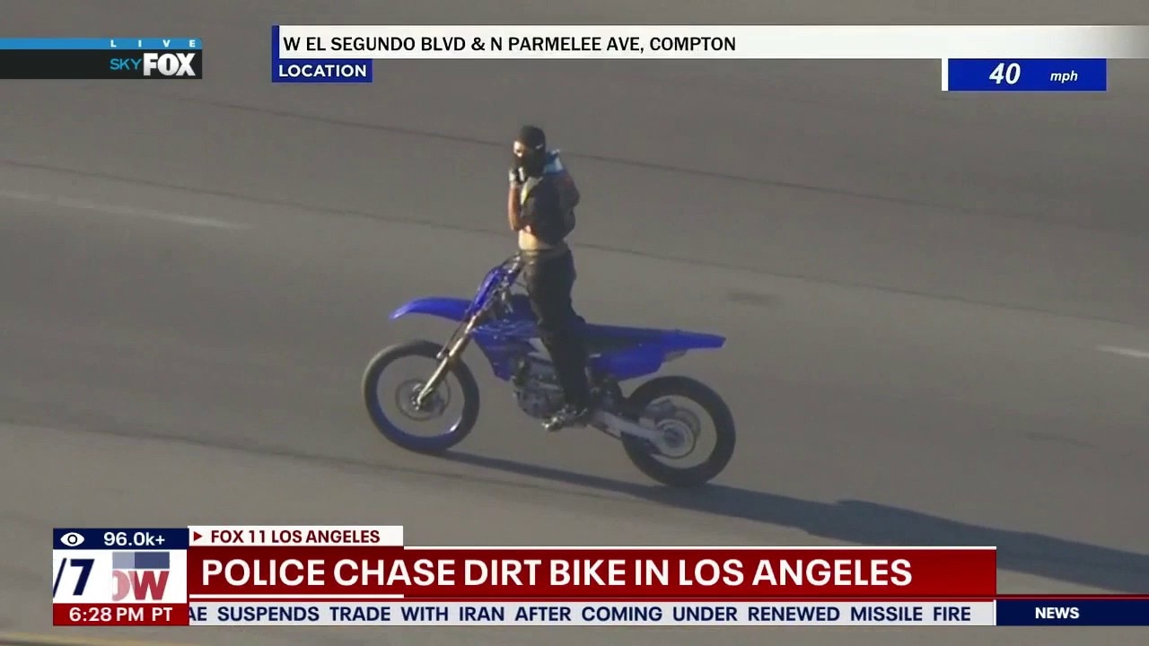 Dirt bike stops for gas during wild LA police chase